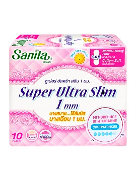 SANITA Super UltraSlim Мягкие ультратонкие (1 мм) гигиенические прокладки 24.5 см,10 шт SANITA Super UltraSlim Мягкие ультратонкие (1 мм) гигиенические прокладки 24.5 см,10 шт