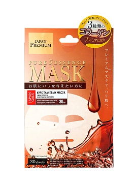 JAPAN GALS Pure5 Essence Premium Курс тканевых масок для лица c тремя видами коллагена, 30 шт