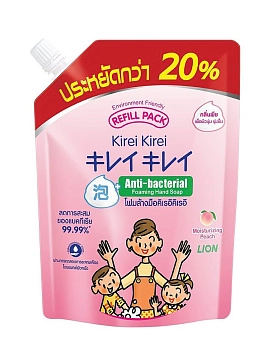 LION Kirei Kirei Мыло-пенка для рук детская от 0 до 3 лет "розовый персик" (сменный блок), 450 мл