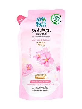 LION Shokubutsu Monogotari Крем-гель для душа «сакура с молоком» (сменный блок), 500 мл LION Shokubutsu Monogotari Крем-гель для душа «сакура с молоком» (сменный блок), 500 мл