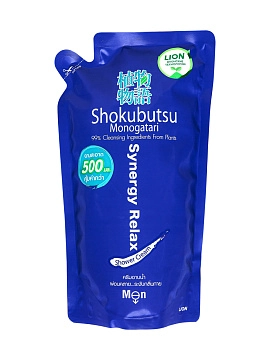 LION Shokubutsu мужской расслабляющий крем-гель для душа с экстрактом водорослей (сменный блок)