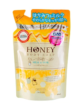 FUNS Honey Milk Гель для душа увлажняющий с экстрактом меда и молока (сменный блок), 400 мл FUNS Honey Milk Гель для душа увлажняющий с экстрактом меда и молока (сменный блок), 400 мл